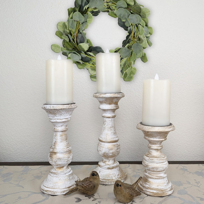 Pillar Candle Holders Set of 3 ~ 7" to 10.5" Tall | Farmhouse World