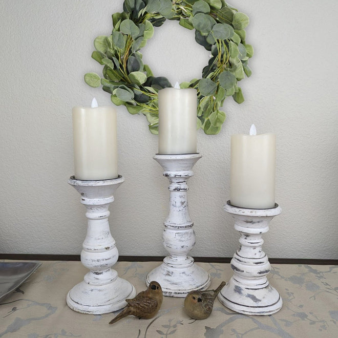 Pillar Candle Holders Set of 3 ~ 7" to 10.5" Tall | Farmhouse World