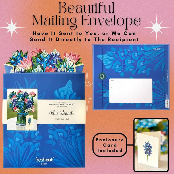 Pop-Up Flower Bouquet Greeting Card - Blue Bonnet | Farmhouse World