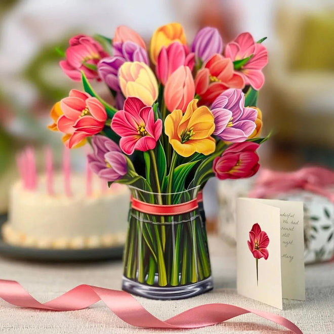Pop-Up Flower Bouquet Greeting Card - Festive Tulips | Farmhouse World