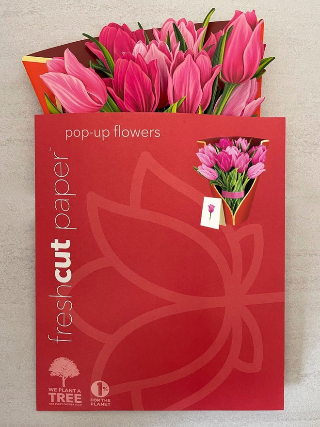 Pop-Up Flower Bouquet Greeting Card - Pink Tulips | Farmhouse World