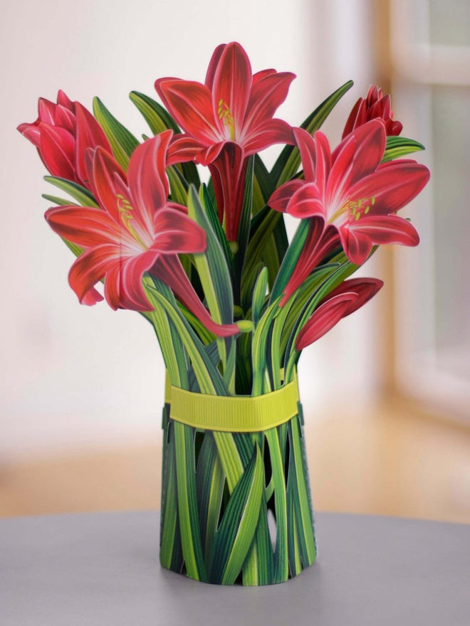 Pop-Up Flower Bouquet Greeting Card - Red Amaryllis | Farmhouse World