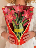 Pop-Up Flower Bouquet Greeting Card - Red Amaryllis | Farmhouse World