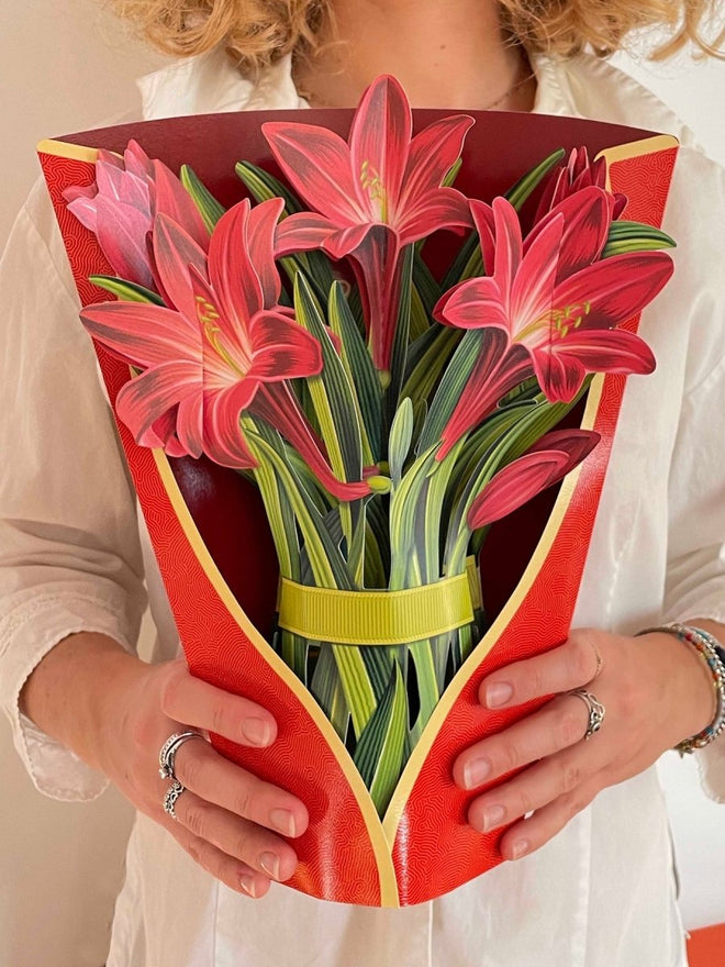 Pop-Up Flower Bouquet Greeting Card - Red Amaryllis | Farmhouse World