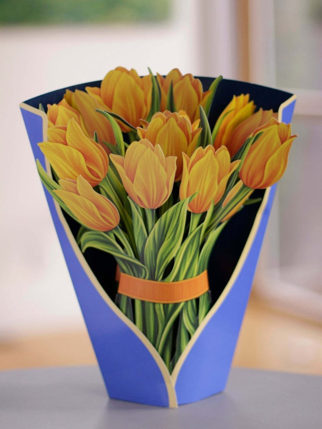 Pop-Up Flower Bouquet Greeting Card - Yellow Tulips | Farmhouse World