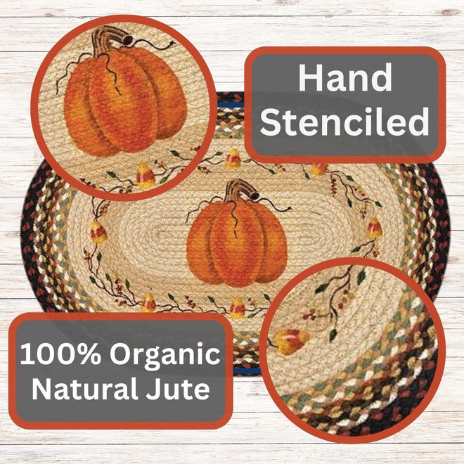 Pumpkin Oval Rugs - Handwoven with 100% Natural Jute and Hand-Stenciled | Farmhouse World