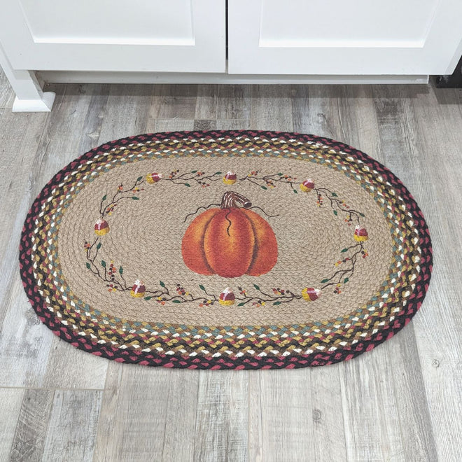Pumpkin Oval Rugs - Handwoven with 100% Natural Jute and Hand-Stenciled | Farmhouse World