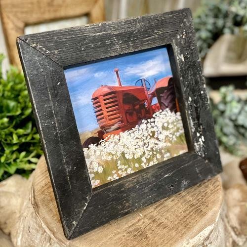 Red Tractor Print Framed in Reclaimed Barnwood 8" | Farmhouse World
