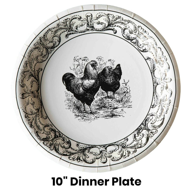 Rooster Paper Plates - 10" Dinner - 16 Pack | Farmhouse World