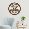 Round Monogram Vine Metal Sign with Initial and Family Name | Farmhouse World