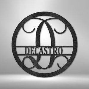 Round Monogram Vine Metal Sign with Initial and Family Name | Farmhouse World