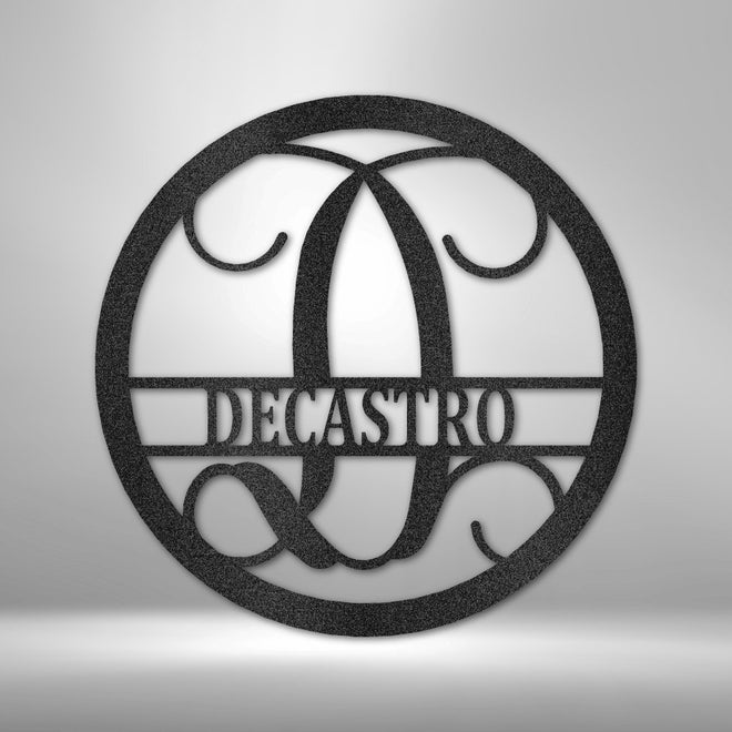Round Monogram Vine Metal Sign with Initial and Family Name | Farmhouse World