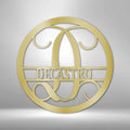 Round Monogram Vine Metal Sign with Initial and Family Name | Farmhouse World