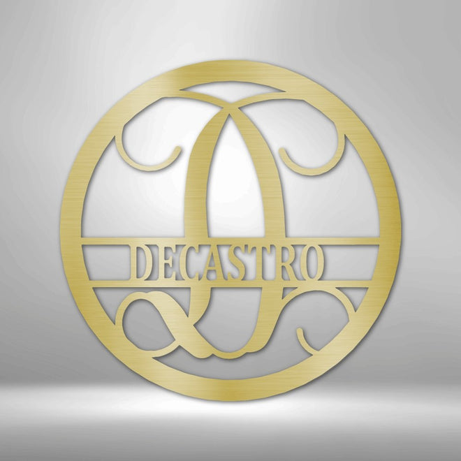 Round Monogram Vine Metal Sign with Initial and Family Name | Farmhouse World