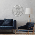 Round Monogram Vine Metal Sign with Initial and Family Name | Farmhouse World