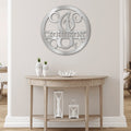 Round Monogram Vine Metal Sign with Initial and Family Name | Farmhouse World