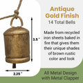 Rustic Festival Bell Garland on Jute String Rope with Antique Gold Finish 72"L | Farmhouse World