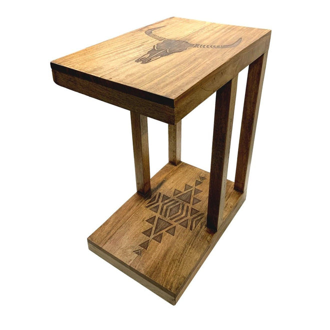 Rustic Slipper Side Table with Longhorn Skull | Farmhouse World