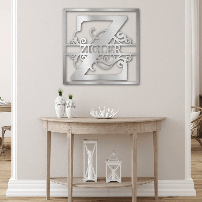Split Square Monogram Steel Metal Sign | Farmhouse World