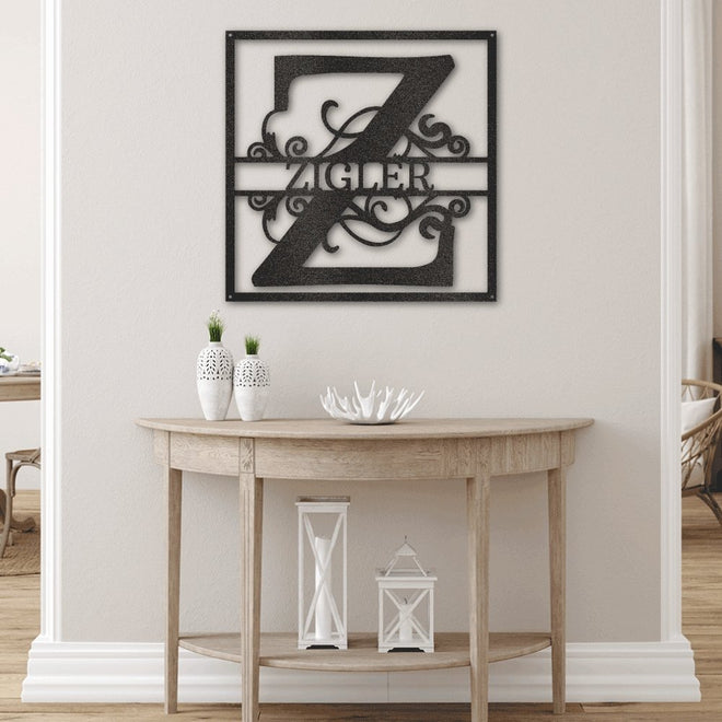 Split Square Monogram Steel Metal Sign | Farmhouse World