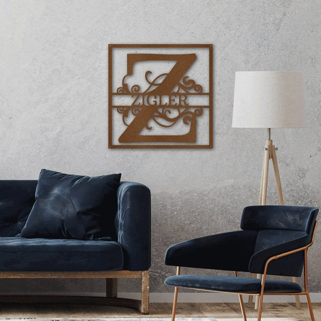 Split Square Monogram Steel Metal Sign | Farmhouse World