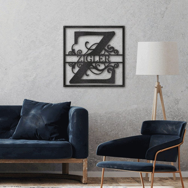 Split Square Monogram Steel Metal Sign | Farmhouse World