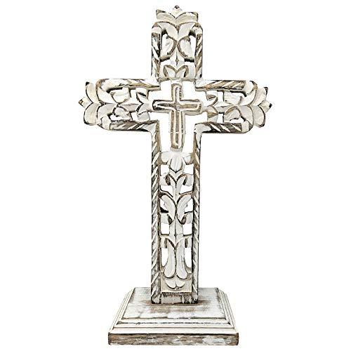 Standing Crosses for Table Decor | Handcarved Wood Cross Perfect for Christian Home Decor | Farmhouse World