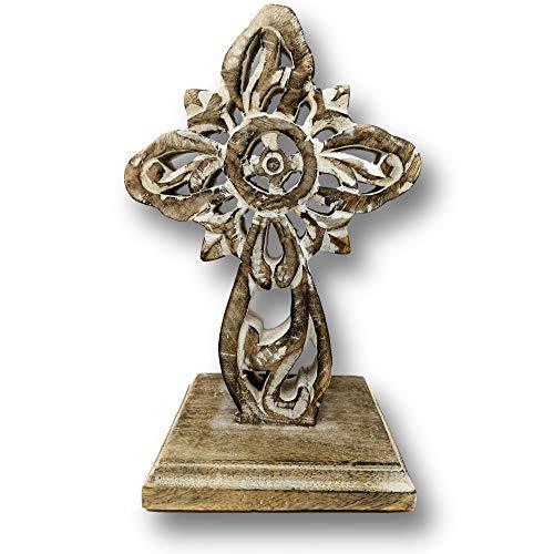 Standing Crosses for Table Decor | Handcarved Wood Cross Perfect for Christian Home Decor | Farmhouse World