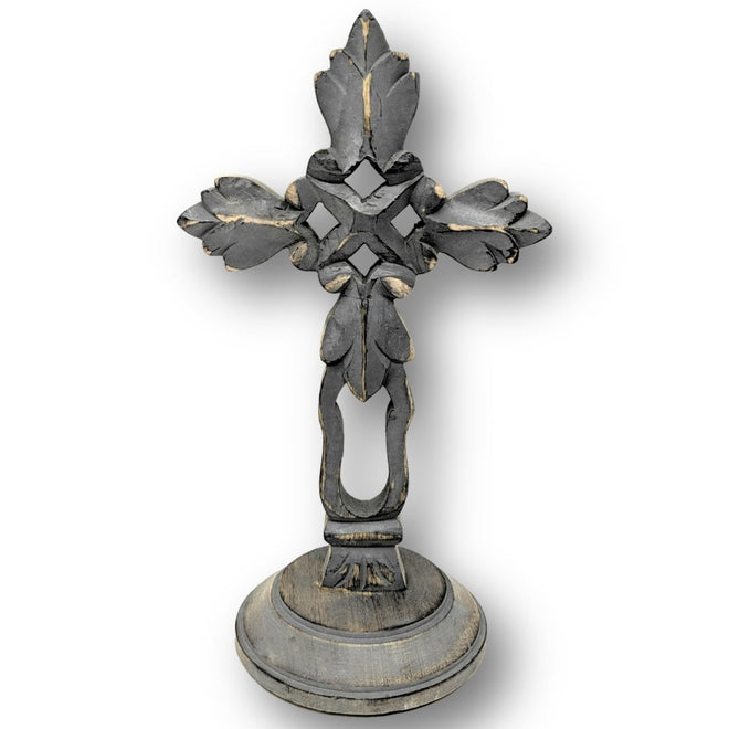 Standing Crosses for Table Decor | Handcarved Wood Cross Perfect for Christian Home Decor | Farmhouse World