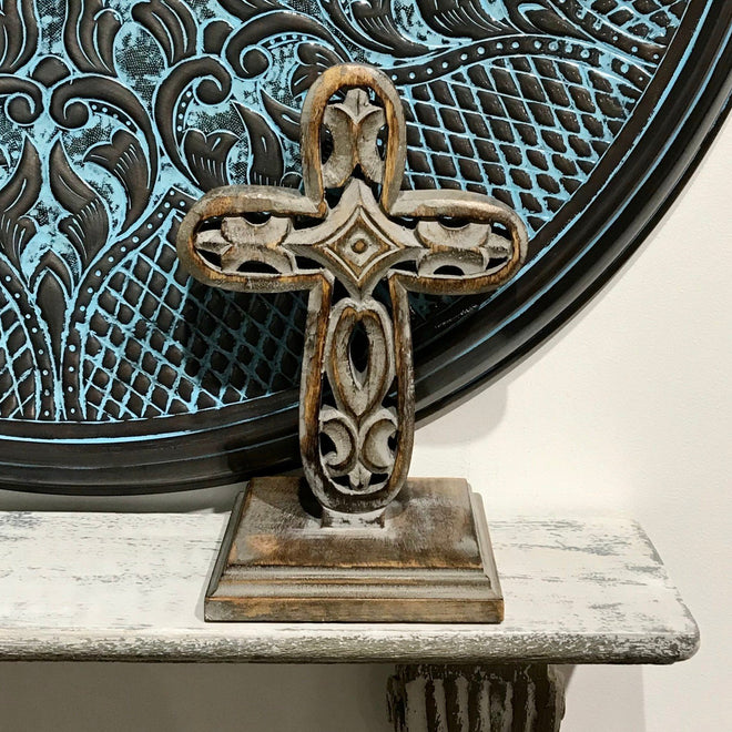 Standing Crosses for Table Decor | Handcarved Wood Cross Perfect for Christian Home Decor | Farmhouse World
