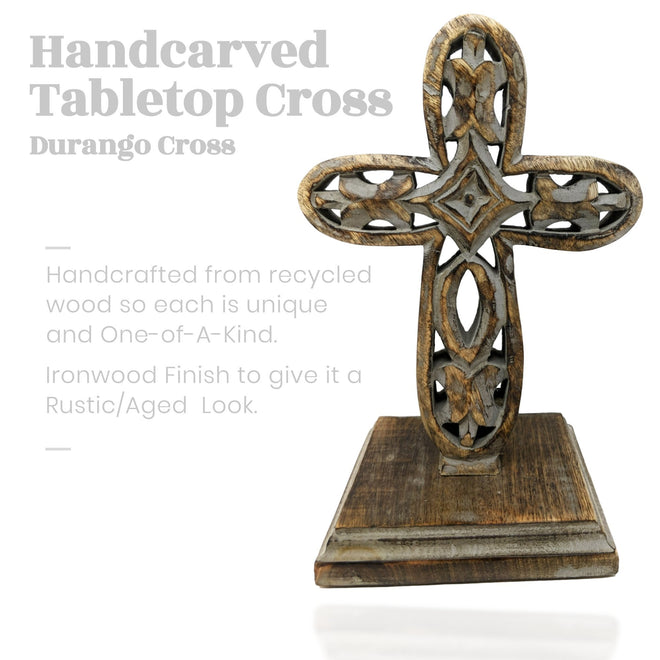 Standing Crosses for Table Decor | Handcarved Wood Cross Perfect for Christian Home Decor | Farmhouse World