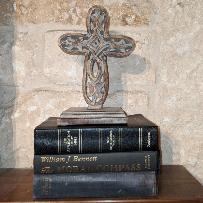 Standing Crosses for Table Decor | Handcarved Wood Cross Perfect for Christian Home Decor | Farmhouse World