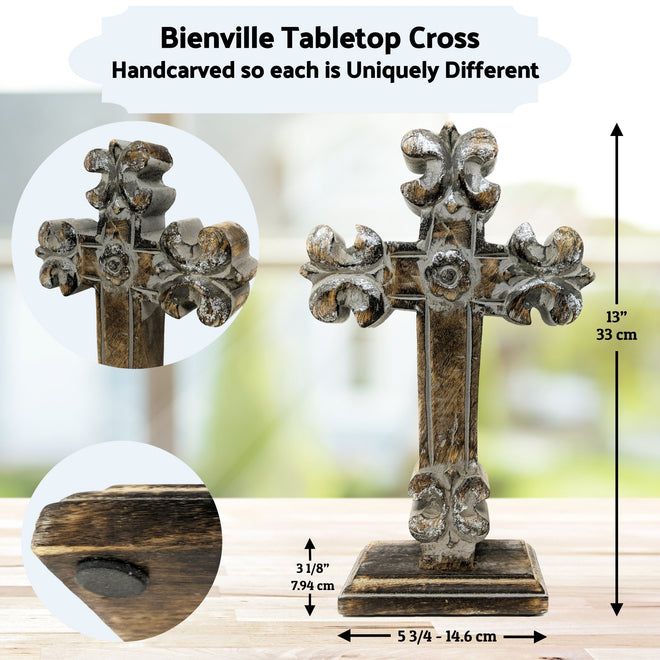 Standing Crosses for Table Decor | Handcarved Wood Cross Perfect for Christian Home Decor | Farmhouse World