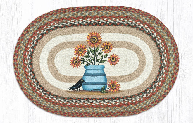 Sunflower Oval Rugs - Handwoven with 100% Natural Jute and Hand-Stenciled | Farmhouse World