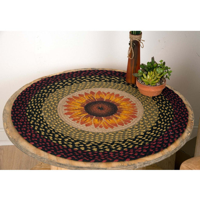 Sunflower Round Rug Handwoven with 100% Natural Jute and Hand-Stenciled 27" | Farmhouse World