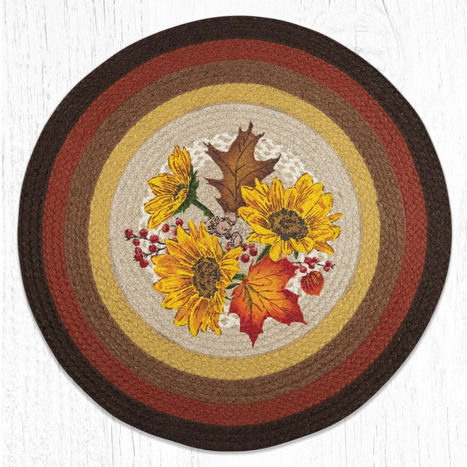 Sunflower Round Rug Handwoven with 100% Natural Jute and Hand-Stenciled 27" | Farmhouse World