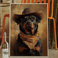 Western Cowboy Rottweiler Print  |  Rustic Wild West Dog Art