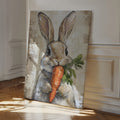 Adorable Bunny with Carrot  |  Rustic Farmhouse Animal Wall Art Print