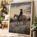 Evening Watch  |  Cowgirl and Horse at Sunset | Western Wall Art