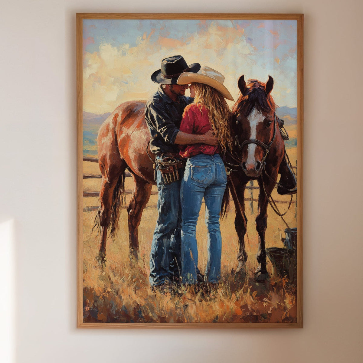 Cowboy Romance Canvas  |  Western Couple Wall Art with Horses