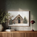Rustic Christmas Barn  |  Cozy Winter Farmhouse Wall Art Print