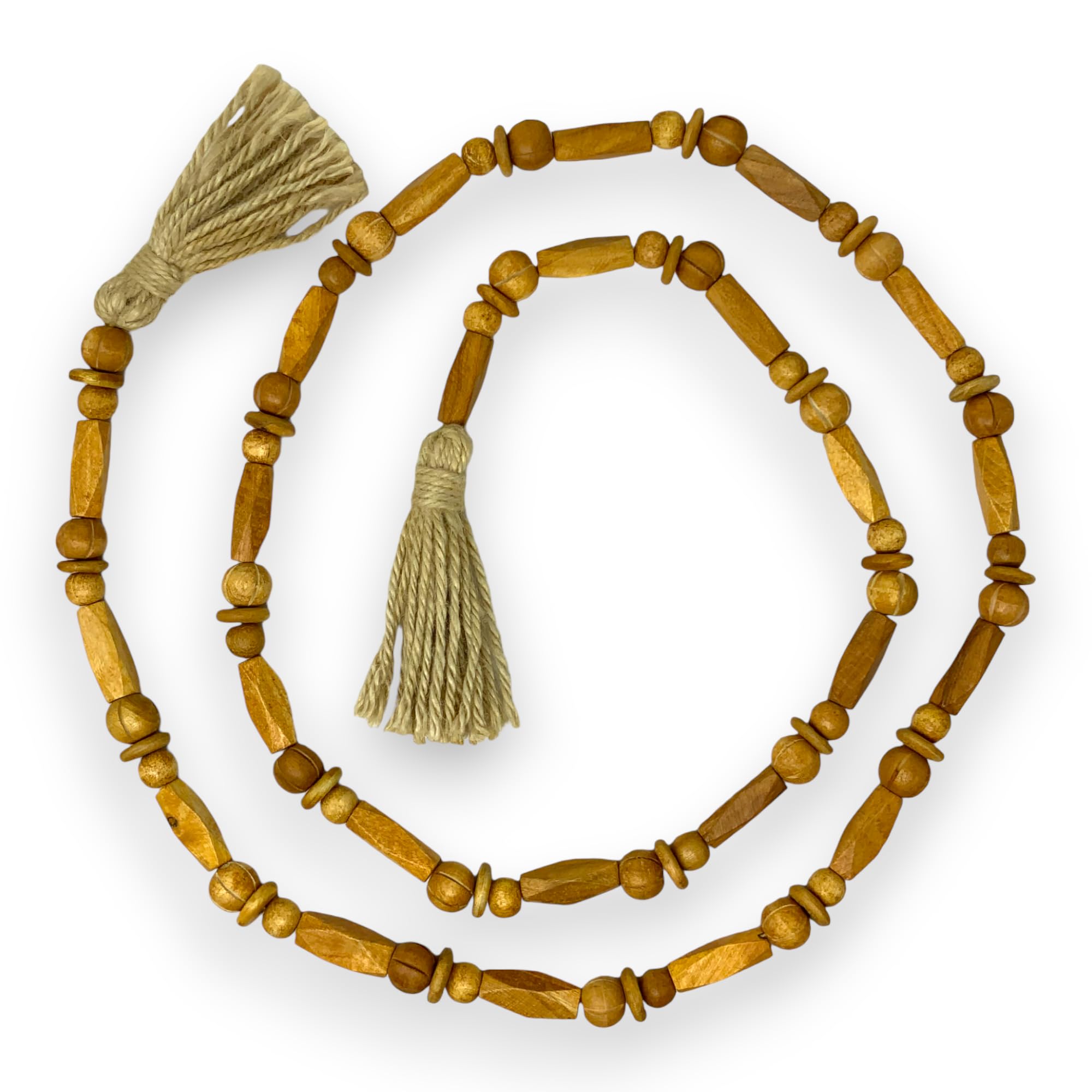 Taupe wood bead garland for rustic home decor
