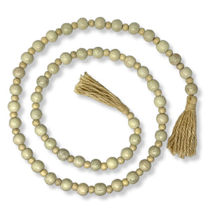 Whitewash wood bead garland with jute tassels