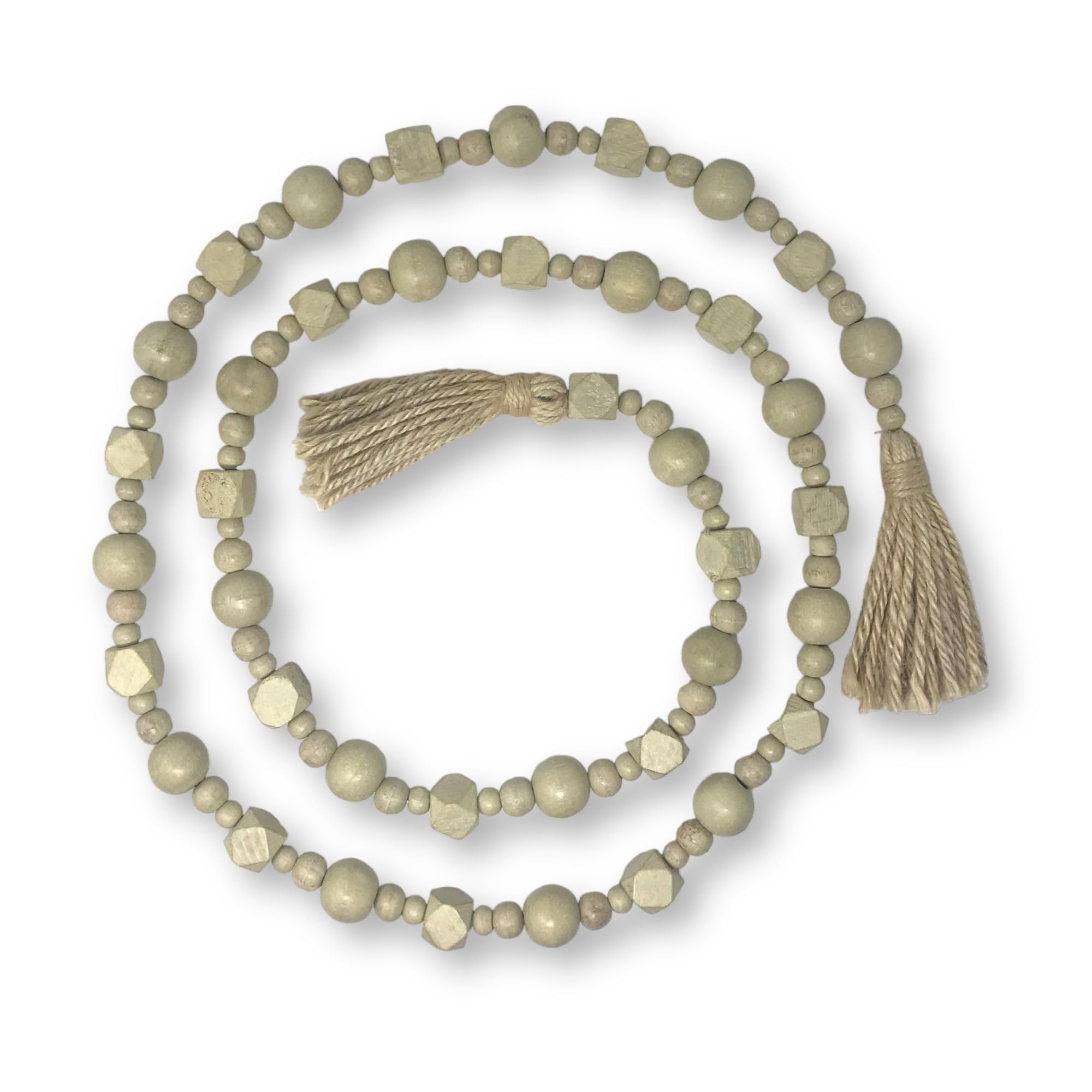 90 inch boho wood bead garland with jute tassels