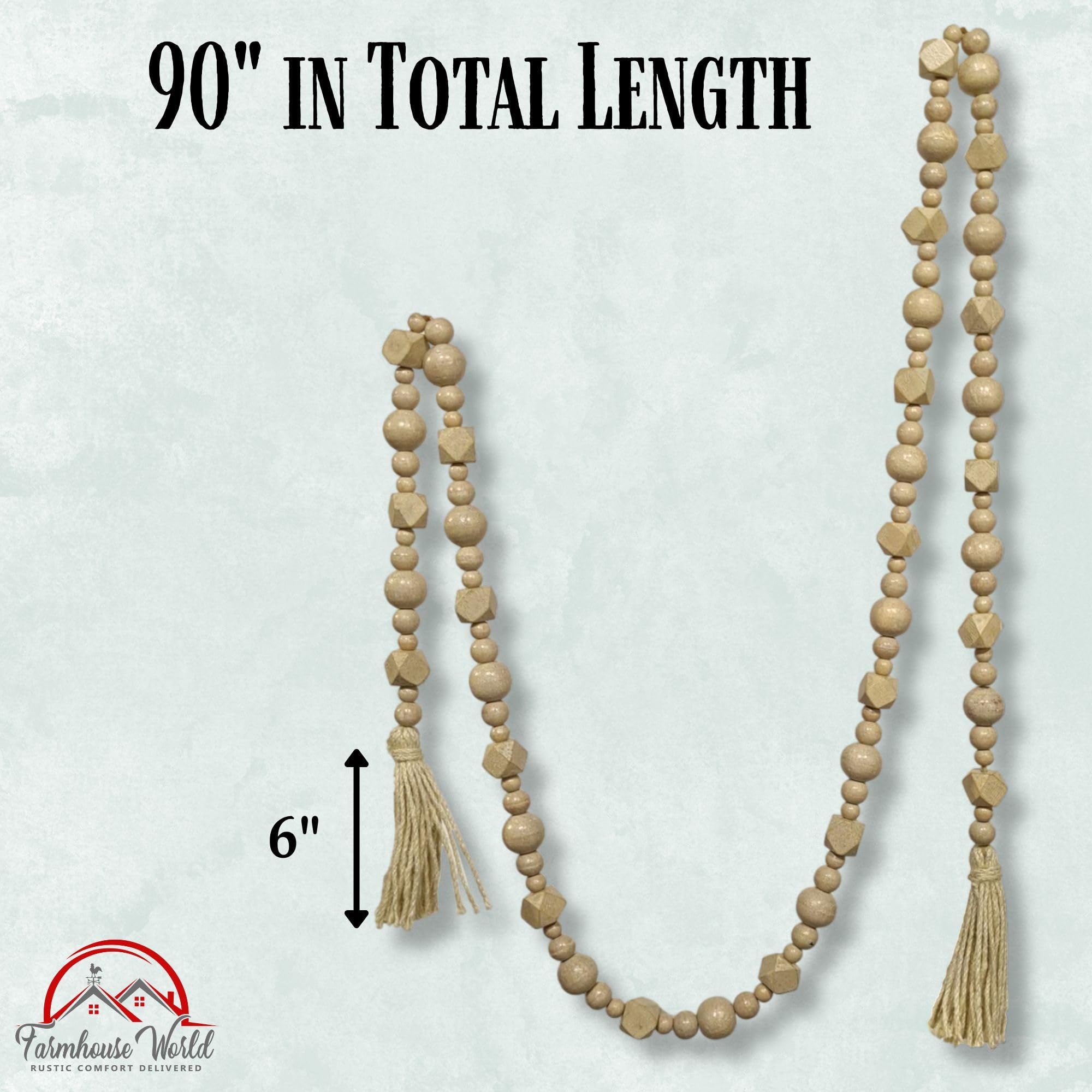 Taupe wood bead garland for rustic home decor