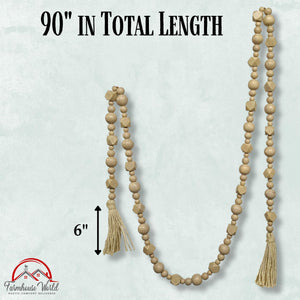 Taupe wood bead garland for rustic home decor