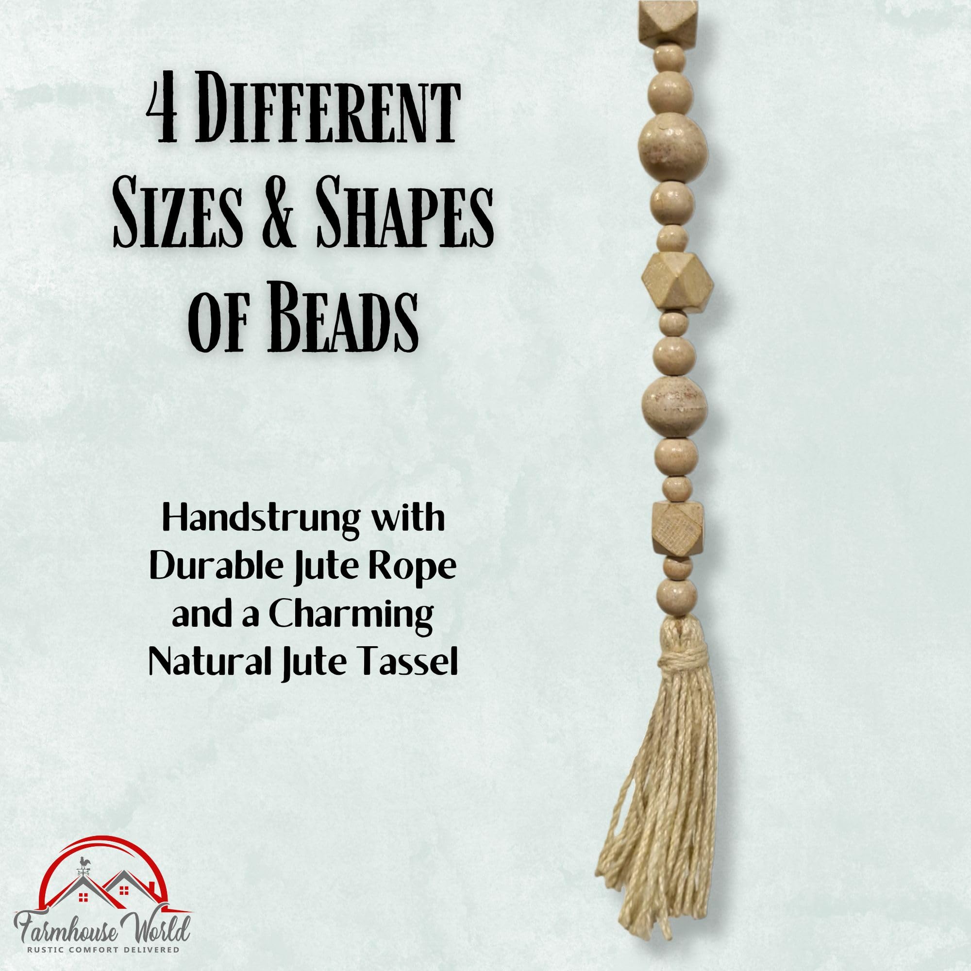 Farmhouse wood bead garland for shelf and table styling