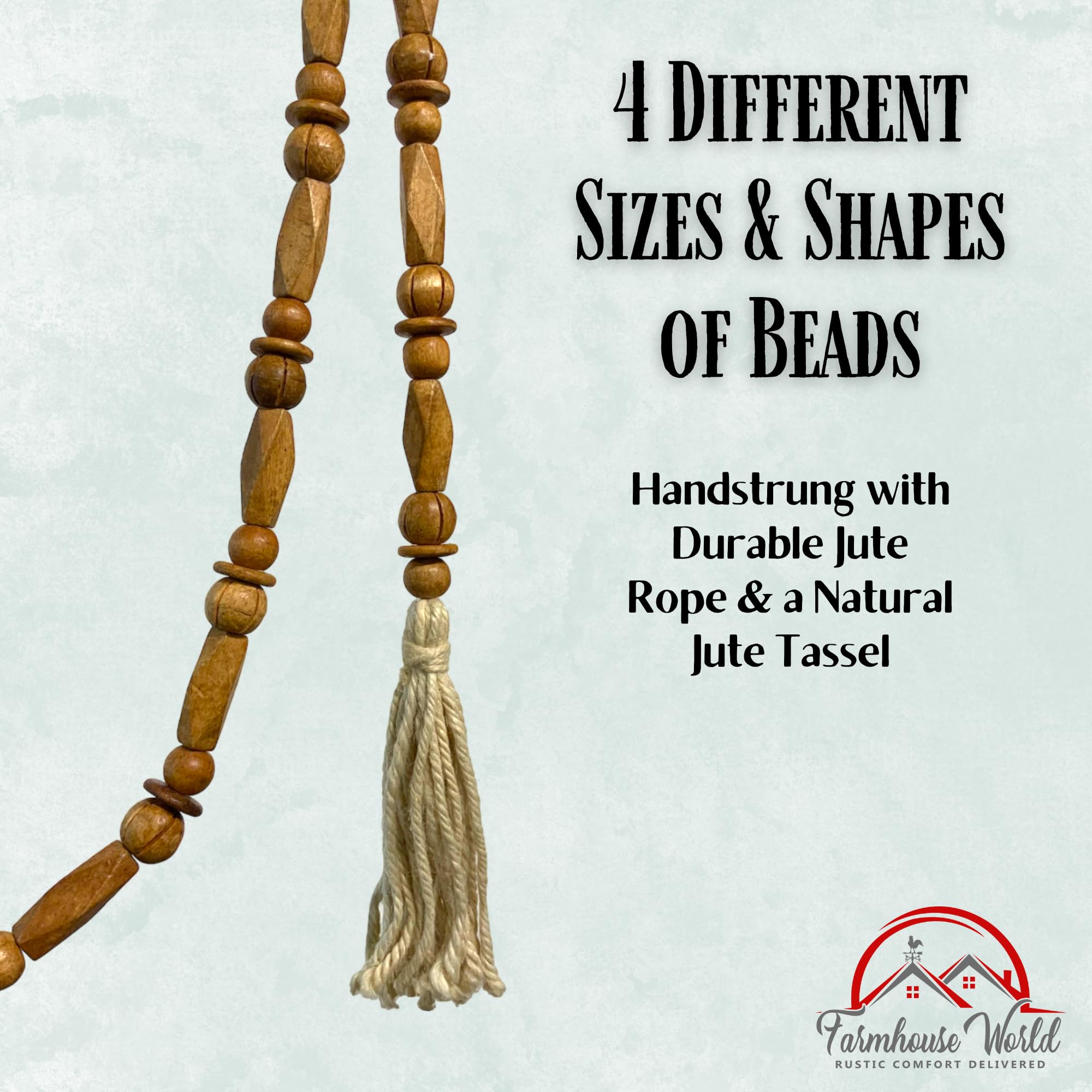 Multi-shape wood bead garland for boho farmhouse decor