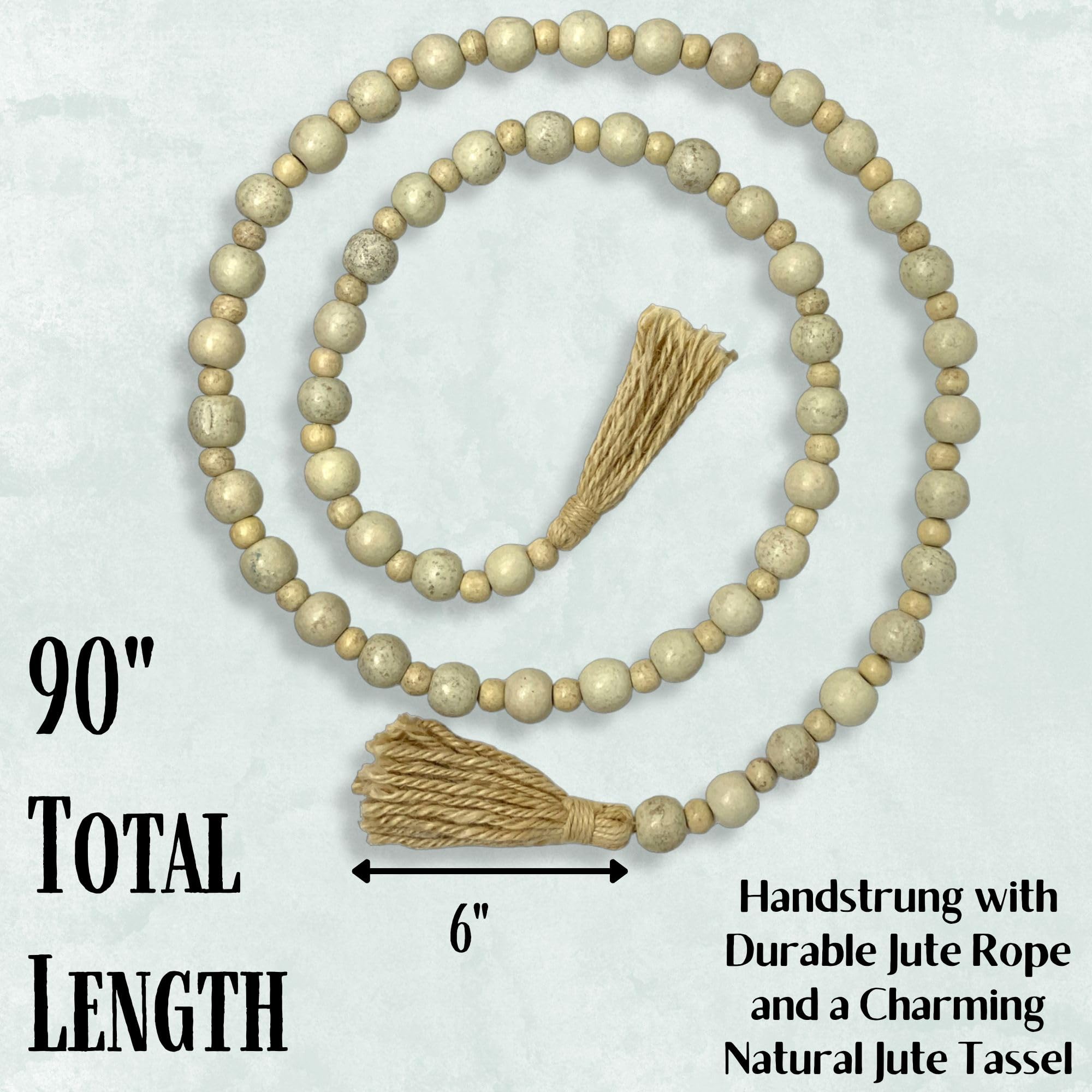 Farmhouse World boho wood bead garland with tassels