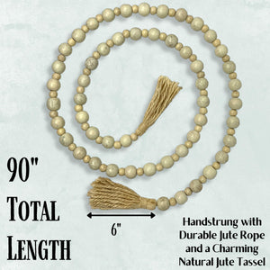 Farmhouse World boho wood bead garland with tassels